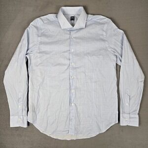 Fedeli Shirt Mens 18.5-46 Cutaway Collar Long Sleeve Button Up Blue Geometric